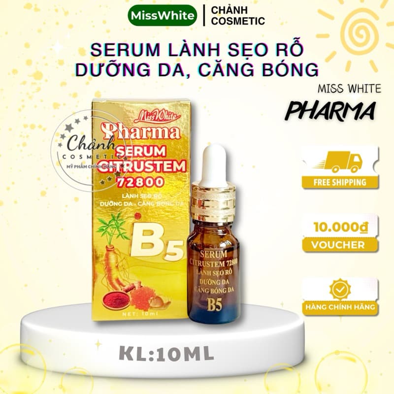 Serum Tinh Chất Dưỡng Miss White Pharma Lành Sẹo Rỗ, Ngừa Mụn, Dưỡng Da, Căng Bóng Da 10ml