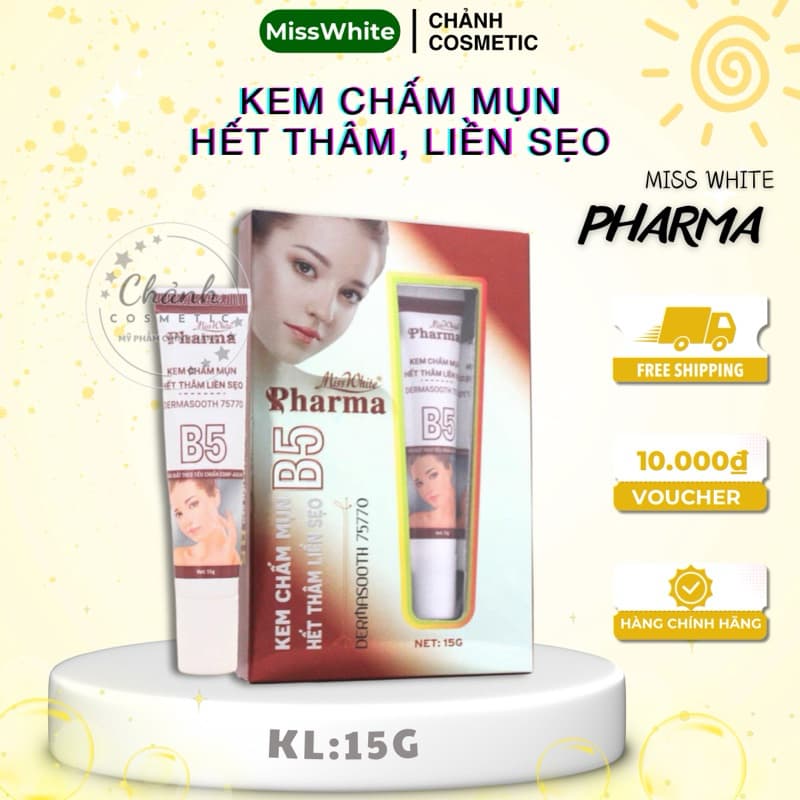 Kem Chấm Mụn Mờ Thâm Miss White Hết Thâm Liền Sẹo, Se Khít Lỗ Chân Lông 15gam