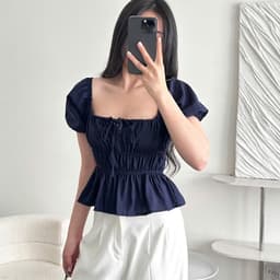 ÁO BABYDOLL Linen kiểu xinh tay phồng tiểu thư công chúa bo thân nơ coquette nữ m6004 2