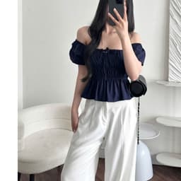ÁO BABYDOLL Linen kiểu xinh tay phồng tiểu thư công chúa bo thân nơ coquette nữ m6004 3