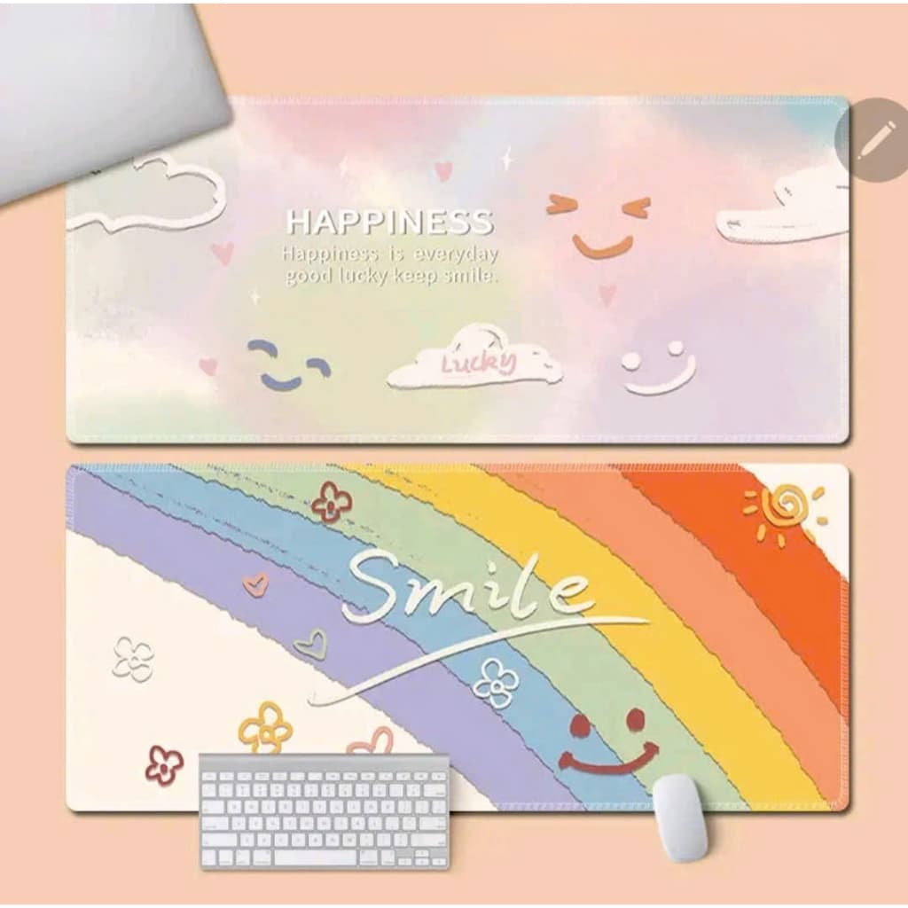 Lót chuột , pad chuột dễ thương họa tiết cầu vồng mặt cười đáng yêu, mouse pad, thảm trải bàn học, thảm trải bàn làm việ