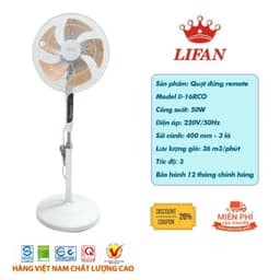 Quạt Đứng Có Điều Khiển Lifan Đ16RCO XÁM ( 50W), có remote, sải cánh 40cm 1