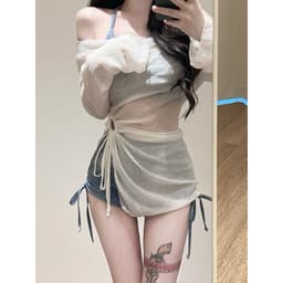 Đồ Bơi, Bikini Nữ Nhiều Mảnh Kèm Áo Lưới Xanh Biển QC 2