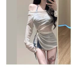 Đồ Bơi, Bikini Nữ Nhiều Mảnh Kèm Áo Lưới Xanh Biển QC 4