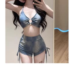 Đồ Bơi, Bikini Nữ Nhiều Mảnh Kèm Áo Lưới Xanh Biển QC 5