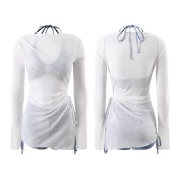 Đồ Bơi, Bikini Nữ Nhiều Mảnh Kèm Áo Lưới Xanh Biển QC 7