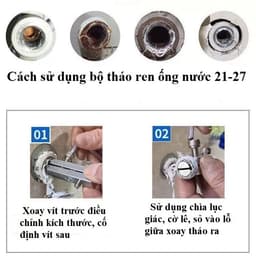Bộ Dụng Cụ Tháo Ren Ống Nước Gãy Phi 21mm-27mm, Có Thể Điều Chỉnh Đầu Vặn Tháo Ren Ống Nước Nhiều Kích Thước Thông Dụng 3