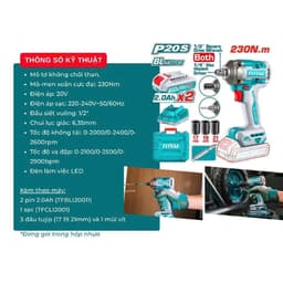 Máy siết bu loong không chổi than dùng  pin 20V, momen xoắn cực đại 230Nm total - TIWLI20236 3