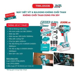 Máy siết bu loong không chổi than dùng  pin 20V, momen xoắn cực đại 230Nm total - TIWLI20236 2