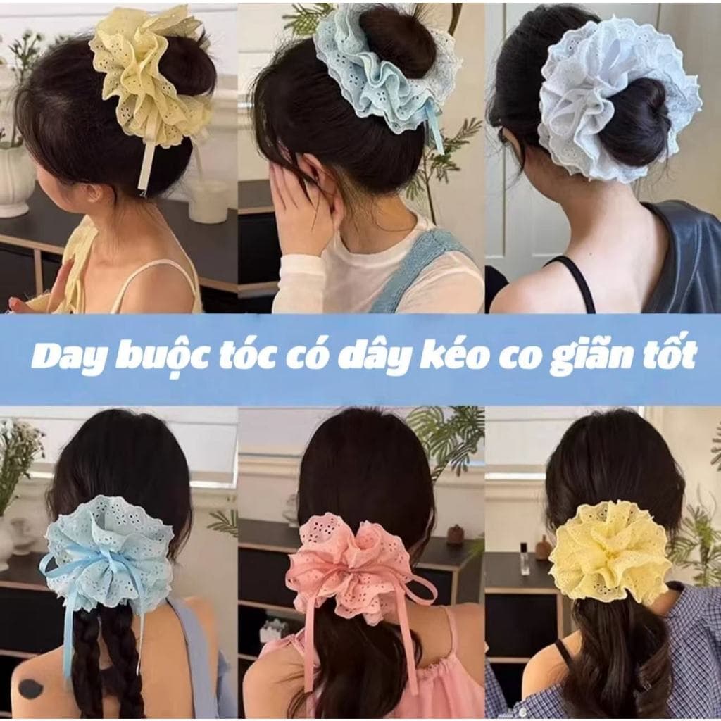 Dây buộc tóc ren có dây kéo Bốn màu Phong cách Hàn Quốc-K121 VINBEO-[LU66]