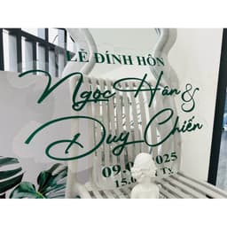 Bộ chữ dán mành tre, bộ tên cô dâu chú rễ dán backrop, tên cô dâu chú rễ trang trí gia tiên decan dán mica 1