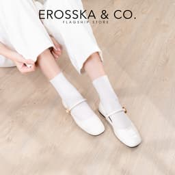 Erosska - Giày búp bê nữ ballet core mũi vuông, quai ngang phối khóa màu nâu  - EL084 7