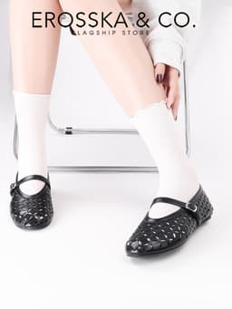 [EROSSKA] - Giày búp bê nữ lưới quai ngang kiểu dáng đơn giản cao 1cm màu kem - EL065 17