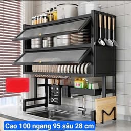Kệ Thép Đen Bắt Ngang Bồn Rửa Chén (1 Tầng)/ (2 Tầng) Có Nắp Đậy 1