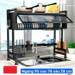 Kệ Thép Đen Bắt Ngang Bồn Rửa Chén (1 Tầng)/ (2 Tầng) Có Nắp Đậy 2