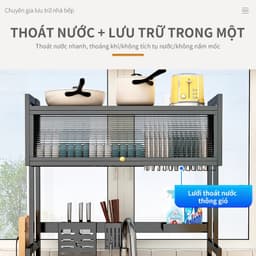 Kệ Thép Đen Bắt Ngang Bồn Rửa Chén (1 Tầng)/ (2 Tầng) Có Nắp Đậy 3