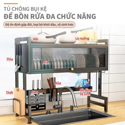 Kệ Thép Đen Bắt Ngang Bồn Rửa Chén (1 Tầng)/ (2 Tầng) Có Nắp Đậy 7