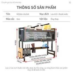 Kệ Thép Đen Bắt Ngang Bồn Rửa Chén (1 Tầng)/ (2 Tầng) Có Nắp Đậy 6