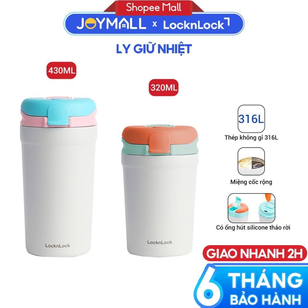 Ly giữ nhiệt LocknLock LHC4290 LHC3276 320ml, LHC4298 430ml, Hàng chính hãng, có ống hút - JoyMall