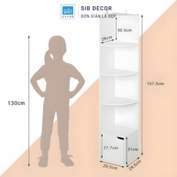 Kệ Góc 5 Tầng Màu Trắng Có Cửa Tiện Lợi SIB Decor KS2566 5