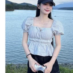 ÁO BABYDOLL Linen kiểu xinh tay phồng tiểu thư công chúa bo thân nơ coquette nữ m6004 6