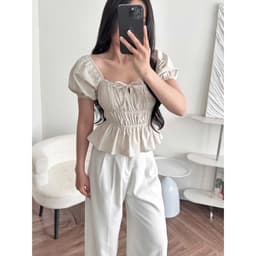 ÁO BABYDOLL Linen kiểu xinh tay phồng tiểu thư công chúa bo thân nơ coquette nữ m6004 7