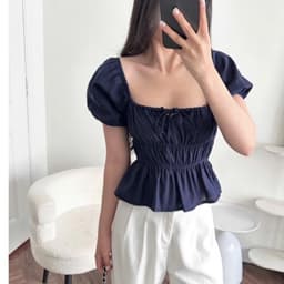 ÁO BABYDOLL Linen kiểu xinh tay phồng tiểu thư công chúa bo thân nơ coquette nữ m6004 8
