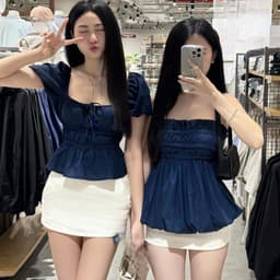 ÁO BABYDOLL Linen kiểu xinh tay phồng tiểu thư công chúa bo thân nơ coquette nữ m6004 1