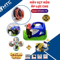 Chính hãng htc - máy xịt rửa xe gia đình, motor đồng, áp lực 120 bar, 12l/phút, 2500w, máy rửa xe mini 7