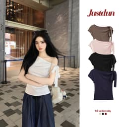 (Tặng dây) Áo thun trễ vai cộc tay ver2 cotton mịn thoáng mát JUSTDUN B46 5
