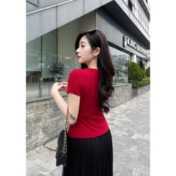 Áo Thun Nữ Cổ Tim Nhún Eo Co Giãn 4 Chiều Tôn Dáng, Thoáng Mát Evalover 8