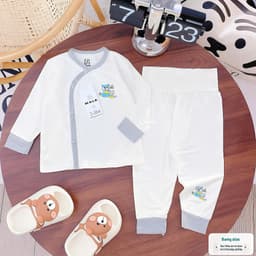 BD11 - Bộ quần áo sơ sinh dài tay cạp cao cho bé từ 3-8.5kg, chất liệu petit mềm mịn co giãn 4 chiều 8