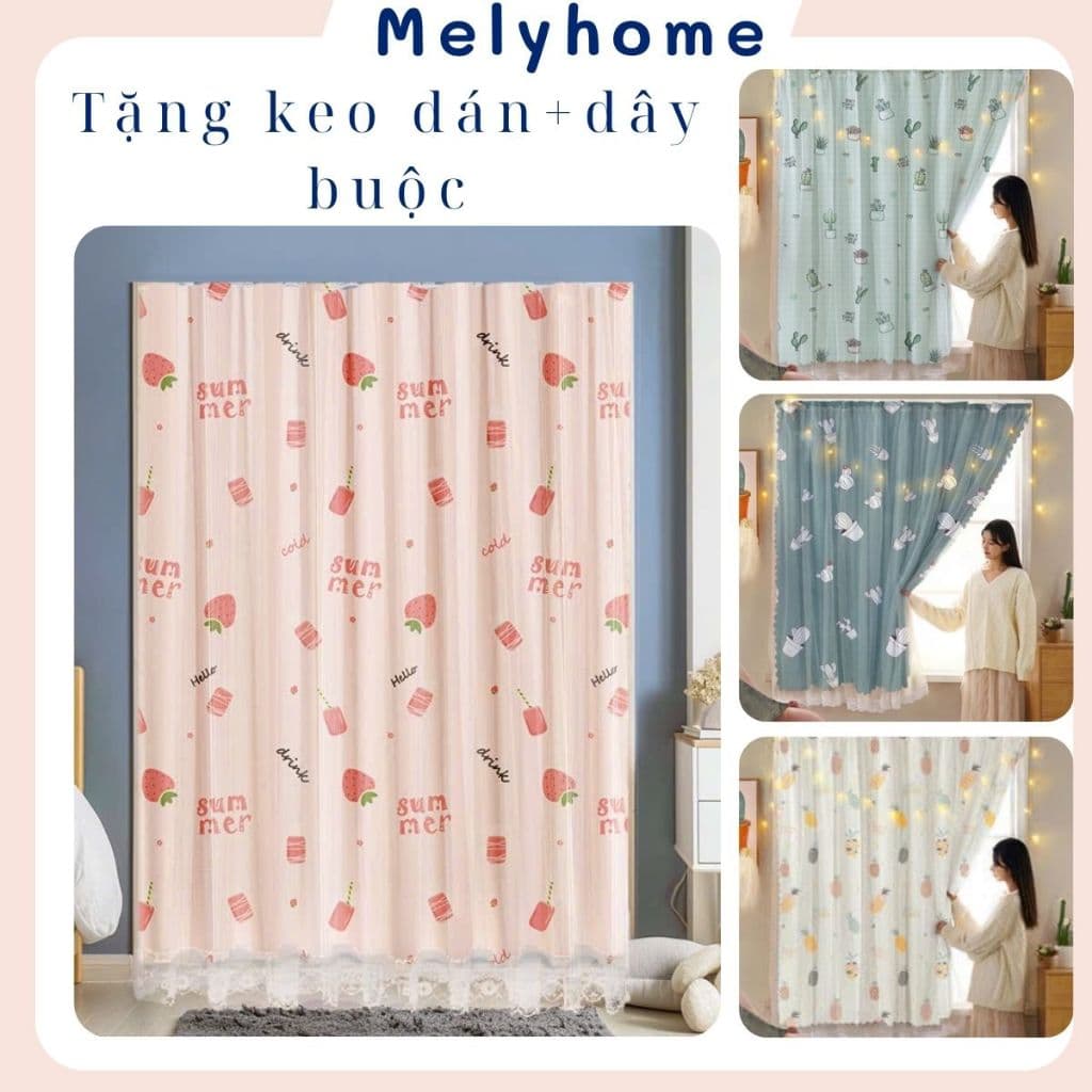 Rèm dán cửa sổ phòng khách.ngủ Melyhome nhiều mẫu đẹp không cần khoan đục.Tặng kèm miếng dán và dây