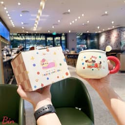 VINBEO Bộ Ly Sứ Có Nắp Kèm Thìa Siêu Đáng Yêu ( Có Hộp Quà ) BIN002 1