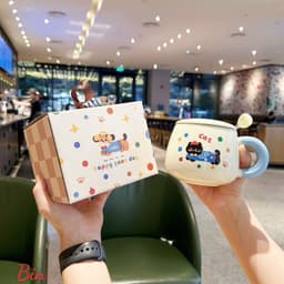 VINBEO Bộ Ly Sứ Có Nắp Kèm Thìa Siêu Đáng Yêu ( Có Hộp Quà ) BIN002 2
