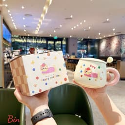 VINBEO Bộ Ly Sứ Có Nắp Kèm Thìa Siêu Đáng Yêu ( Có Hộp Quà ) BIN002 3