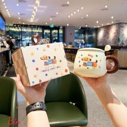 VINBEO Bộ Ly Sứ Có Nắp Kèm Thìa Siêu Đáng Yêu ( Có Hộp Quà ) BIN002 4