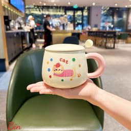 VINBEO Bộ Ly Sứ Có Nắp Kèm Thìa Siêu Đáng Yêu ( Có Hộp Quà ) BIN002 8