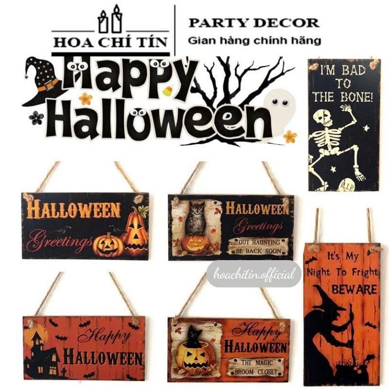Bảng gỗ treo cửa trang trí tiệc Halloween