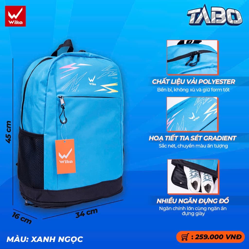 Balo Wika Tabo Chính Hãng, Sức Chứa Lớn, Quai Đeo Chắc Chắn, Lớp Đệm Lưng Thoáng Khí, Êm Ái