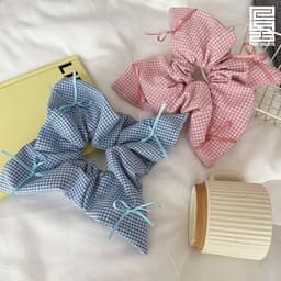 GIÁ XẢ KHO | Buộc tóc Scrunchies - Phụ kiện cột tóc khăn vuông kẻ caro thắt nơ buộc tóc đuôi ngựa Re1925 Studio SCR09 2