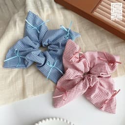 GIÁ XẢ KHO | Buộc tóc Scrunchies - Phụ kiện cột tóc khăn vuông kẻ caro thắt nơ buộc tóc đuôi ngựa Re1925 Studio SCR09 3