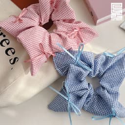 GIÁ XẢ KHO | Buộc tóc Scrunchies - Phụ kiện cột tóc khăn vuông kẻ caro thắt nơ buộc tóc đuôi ngựa Re1925 Studio SCR09 8