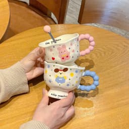 Cốc Sứ Kèm Thìa Có Tay Cầm Tròn Siêu Xinh Họa Tiết Cute ( Kèm Hộp Quà Tặng ) 4