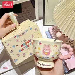 Cốc Sứ Kèm Thìa Có Tay Cầm Tròn Siêu Xinh Họa Tiết Cute ( Kèm Hộp Quà Tặng ) 5
