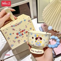 Cốc Sứ Kèm Thìa Có Tay Cầm Tròn Siêu Xinh Họa Tiết Cute ( Kèm Hộp Quà Tặng ) 6