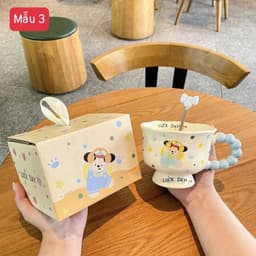 Cốc Sứ Kèm Thìa Có Tay Cầm Tròn Siêu Xinh Họa Tiết Cute ( Kèm Hộp Quà Tặng ) 7