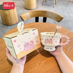 Cốc Sứ Kèm Thìa Có Tay Cầm Tròn Siêu Xinh Họa Tiết Cute ( Kèm Hộp Quà Tặng ) 8