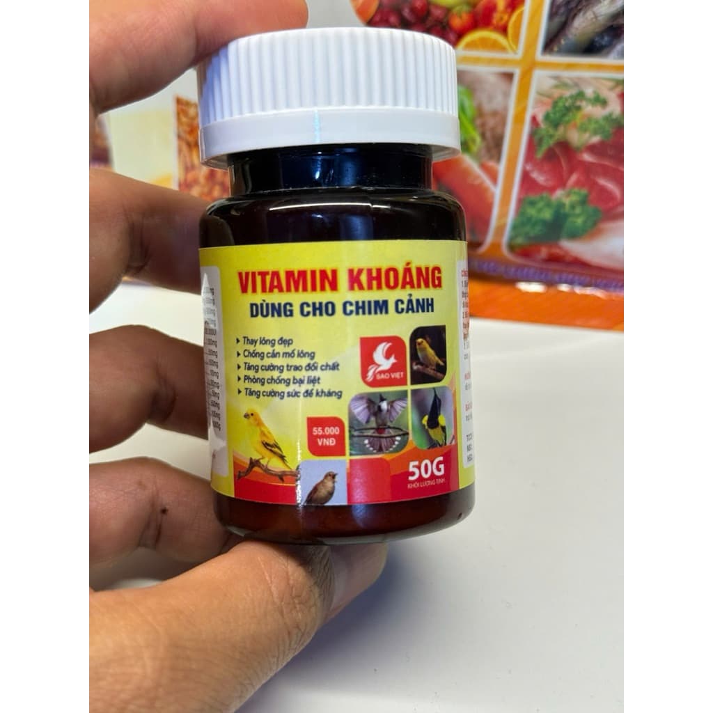 Khoáng và vitamin cho chim cảnh Sao Việt lọ 50g hỗ trợ thay lông cao cấp