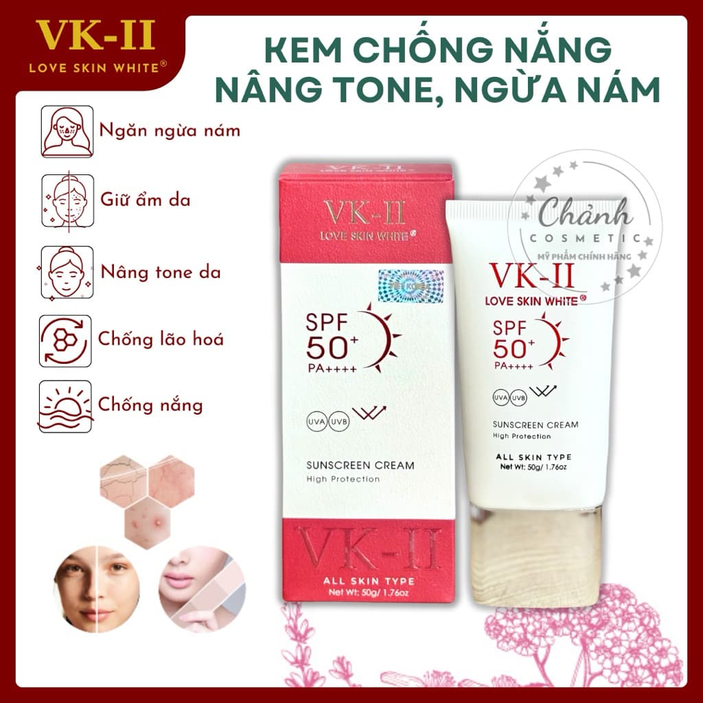 Kem Chống Nắng Love Skin White VK-II Nâng Tone Tự Nhiên Ngăn Ngừa Nám Sạm, Giữ Ẩm Da 50g